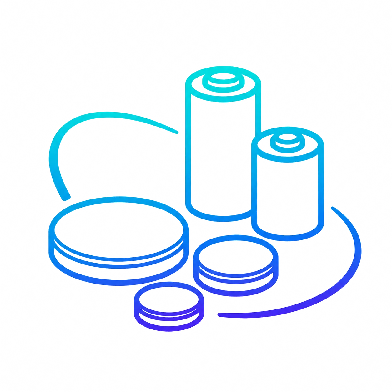 Konturowa ilustracja baterii litowych guzikowych i cylindrycznych